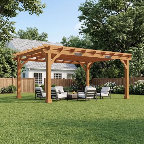 AMERLIFE 12x14 FT Cedar Wooden Pergola Kit with Slatted Roof