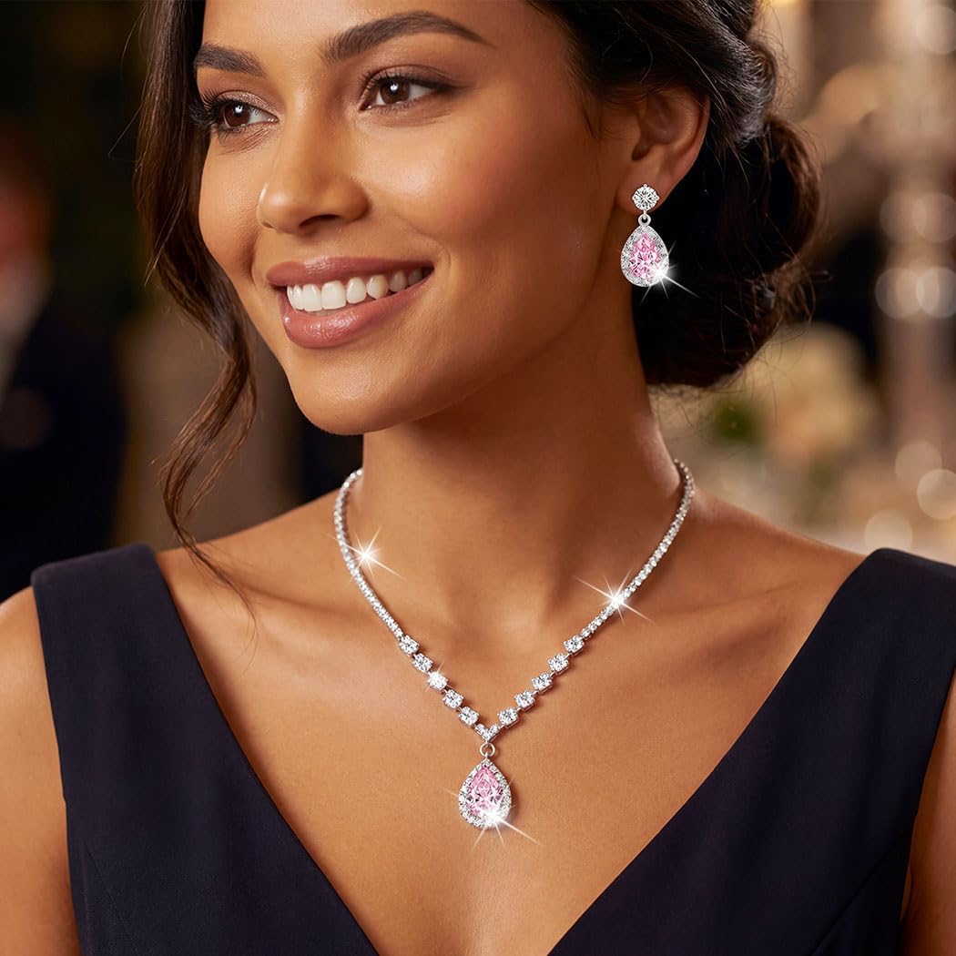 Unicra Bride Crystal Necklace Earrings Set Bridal Wedding Jewelry Sets Rhinestone Choker Necklace Prom Costume Jewelry Set for Women and Brides image 2
