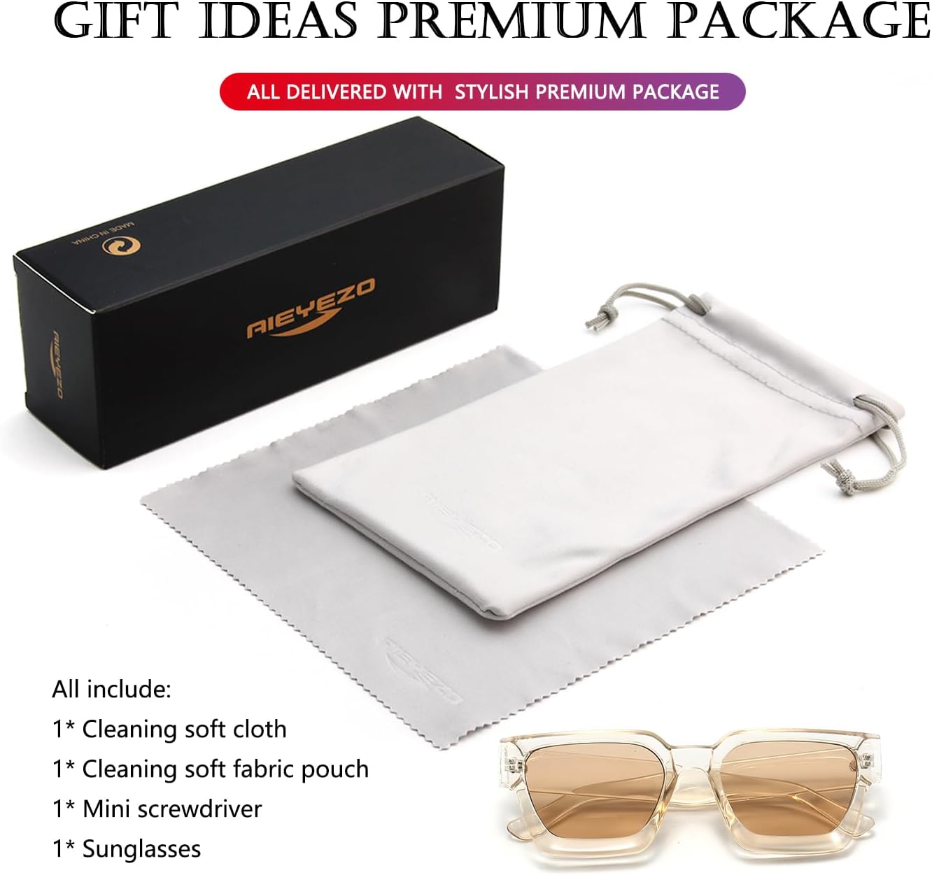 AIEYEZO Square Sunglasses for Women Men Square Thick Frame Sun Glasses Simple Designer Style Shades - Image 7