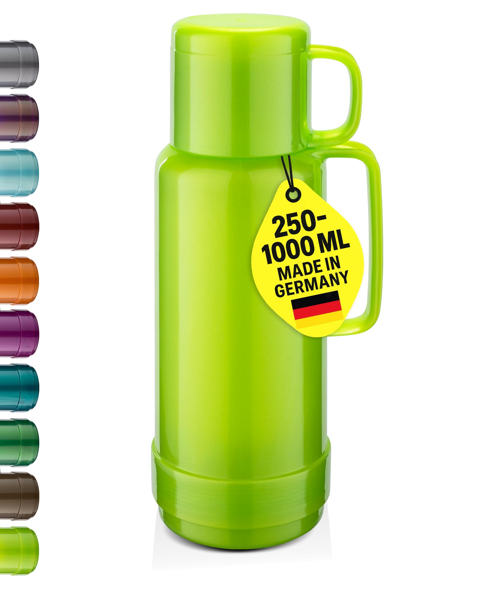 ROTPUNKT Isolierflasche 1 Liter mit integriertem Becher - Hochwertige Isolierkanne Made in Germany I Bis zu 24 h heiß & 36 h kalt (Andreas 80, Shiny Pear)