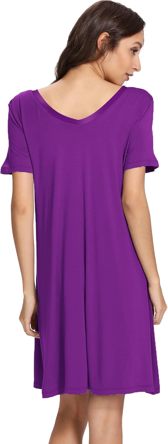 WiWi Viscose Bamboo Nightgowns for Women Short Sleeve Sleepwear Super Soft Sleep Shirt Cooling Plus Size Loungewear S-4X - Image 4