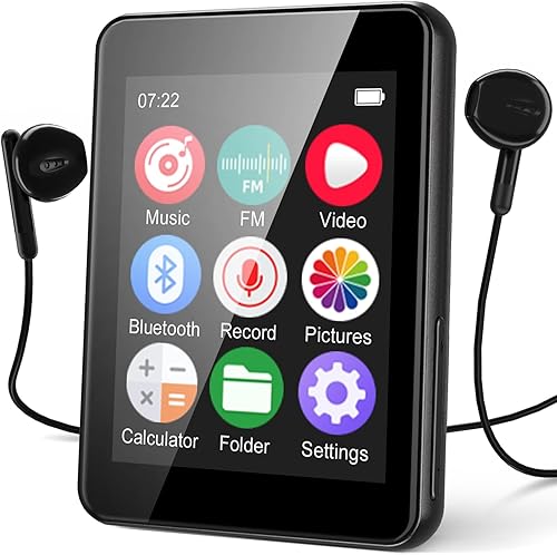 Reproductor MP3 de 64 GB con Bluetooth 5.3, reproductor de música portátil de 2.4 pulgadas con altavoz, radio FM, grabadora de voz, libro