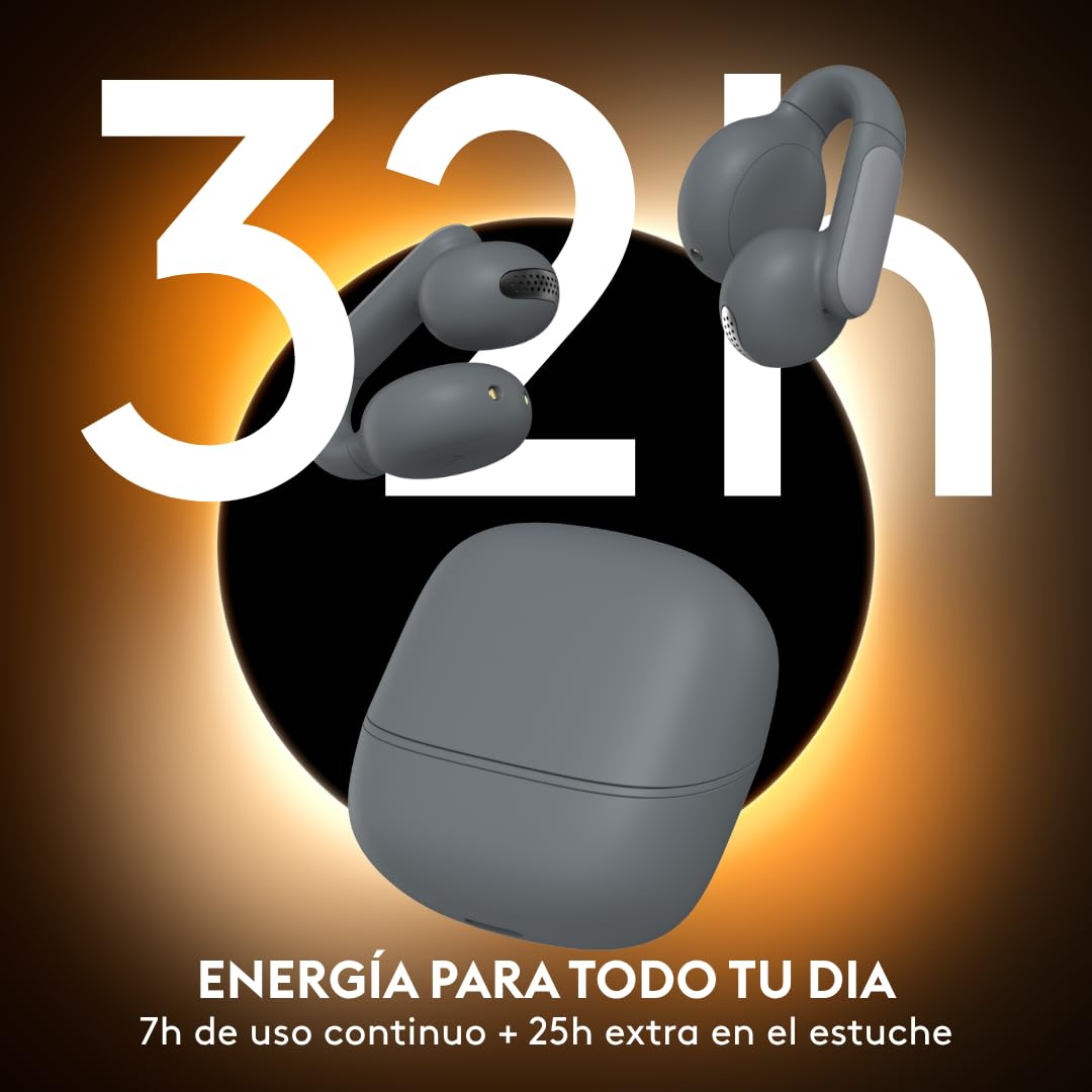 HUNE Eclipse Auriculares Open Ear Bluetooth 5.3, Conducción Aérea OWS, Diseño Clip-On Cómodo, Ajuste Seguro para Deporte y Oficina, Micrófono Dual, Multipoint, USB-C, Gris