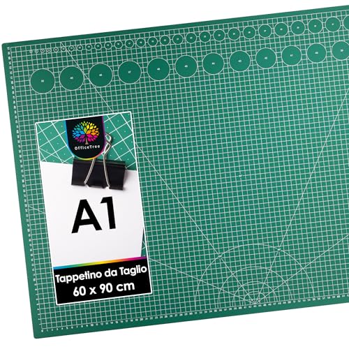 OfficeTree Tappetino da Taglio A1- Cutting Mat - Tappetino da taglio 90x60 - Base Taglio - Reticolo e marcature su entrambi i lati - PVC a 3 strati riciclabile - Tappetino autorigenerante
