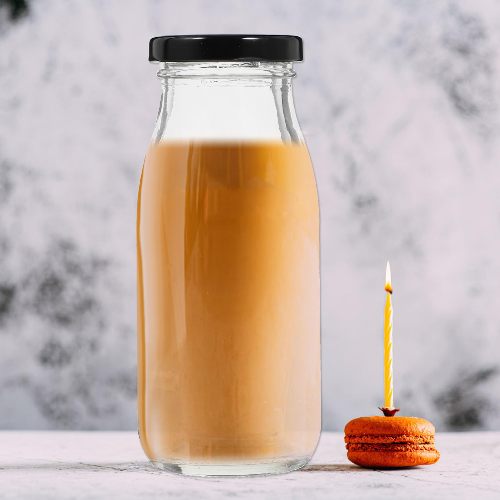 250ml Stabile Glasflasche mit Schwarzem Deckel Dichte Frischhalteflasche für Joghurt Saft und Pudding Einfach zu Tragen für Familien und Restaurants