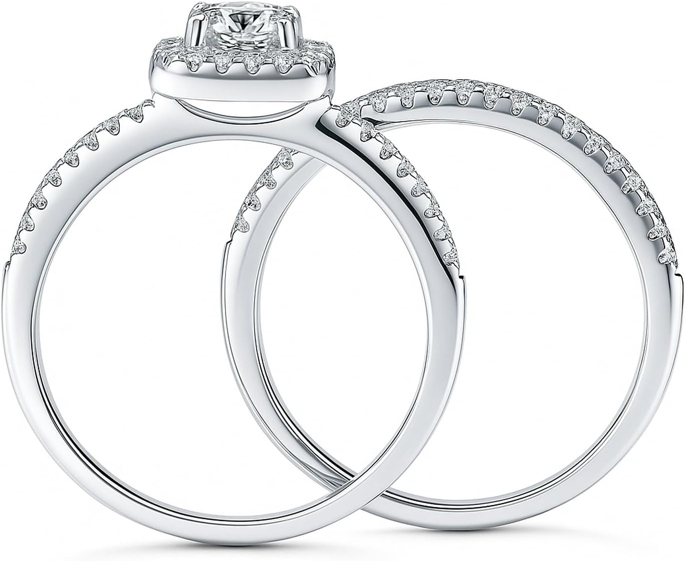 BERRICLE Sterling Silver Halo Wedding Engagement Promise Rings Stackable Band for Her, Cushion Cut Cubic Zirconia CZ Ring Set - Image 4
