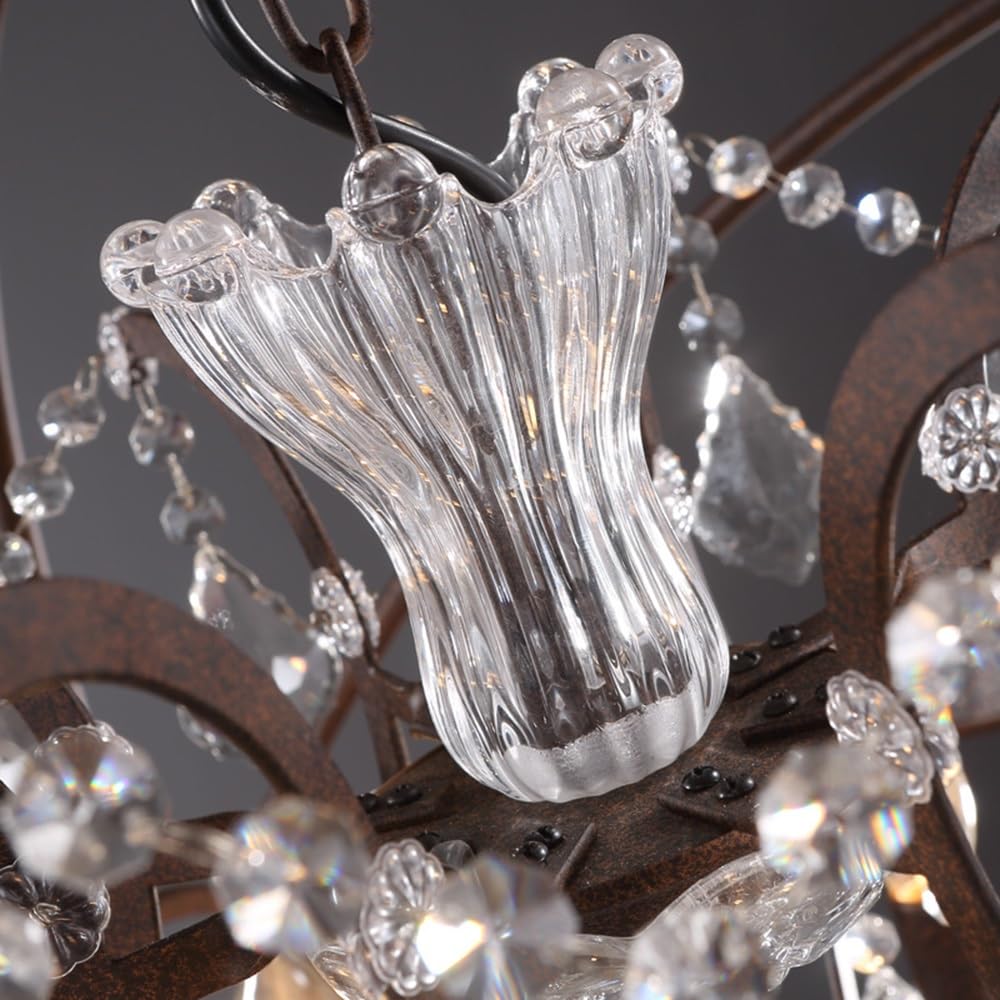 Lampadario Moderno a 4 luci in Stile Rustico con Sfere di Cristallo e Lampada a Sospensione in Metallo Nero, lampadario Industriale Vintage a Sfera da soffitto per Sala da Pranzo e