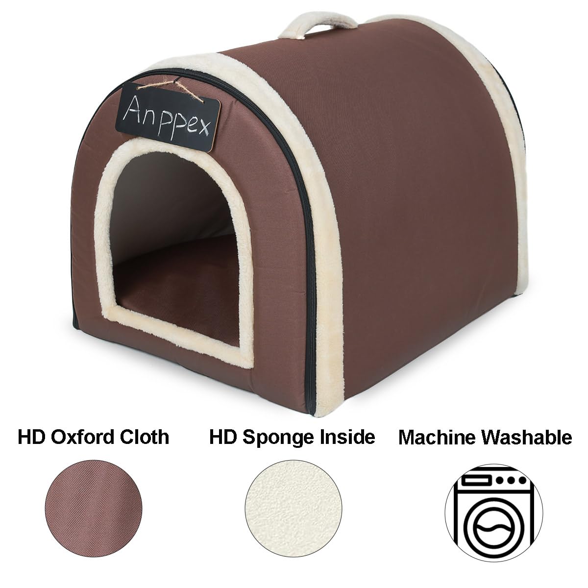 Caseta Perro Interior, Casa Perro Interior, Cama Cueva para Perro 2 en 1, Iglú para Perros, Talla XL para Perro Mediano, Marrón
