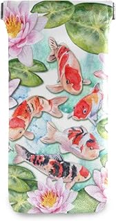 Sunglasses Pouch Japanese Fish Flower Lotus Squeeze Top Glasses Pouch Portable Sunglasses Bag Case PU Leather Eyeglasses Pouch for Women Men
