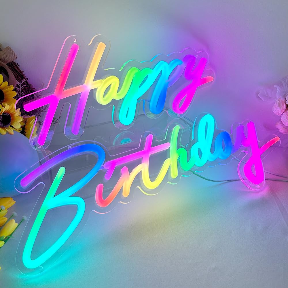 43" Extra Large Neon Happy Birthday Sign - Multi Color Happy Birthday Sign, Happy Birthday Light Up Sign for Backdrop with Switch/APP/Remote Control - Happy Birthday LED Sign for Backdrop, Party, Decoration