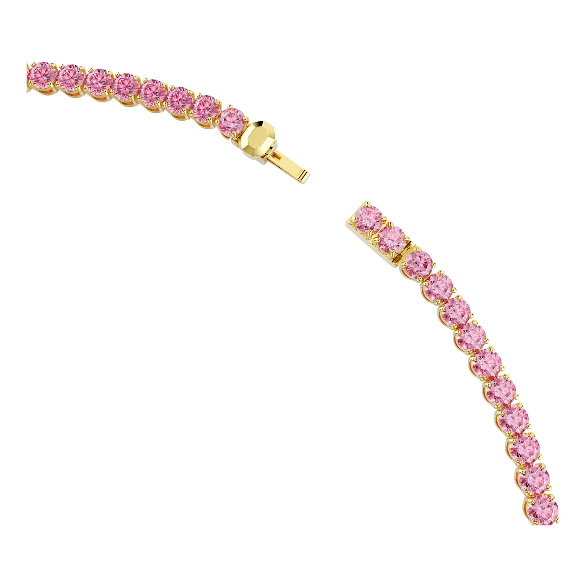 Swarovski Naszyjnik Tennis Matrix, Szlif okrągły, Różowy, Powłoka w odcieniu złota