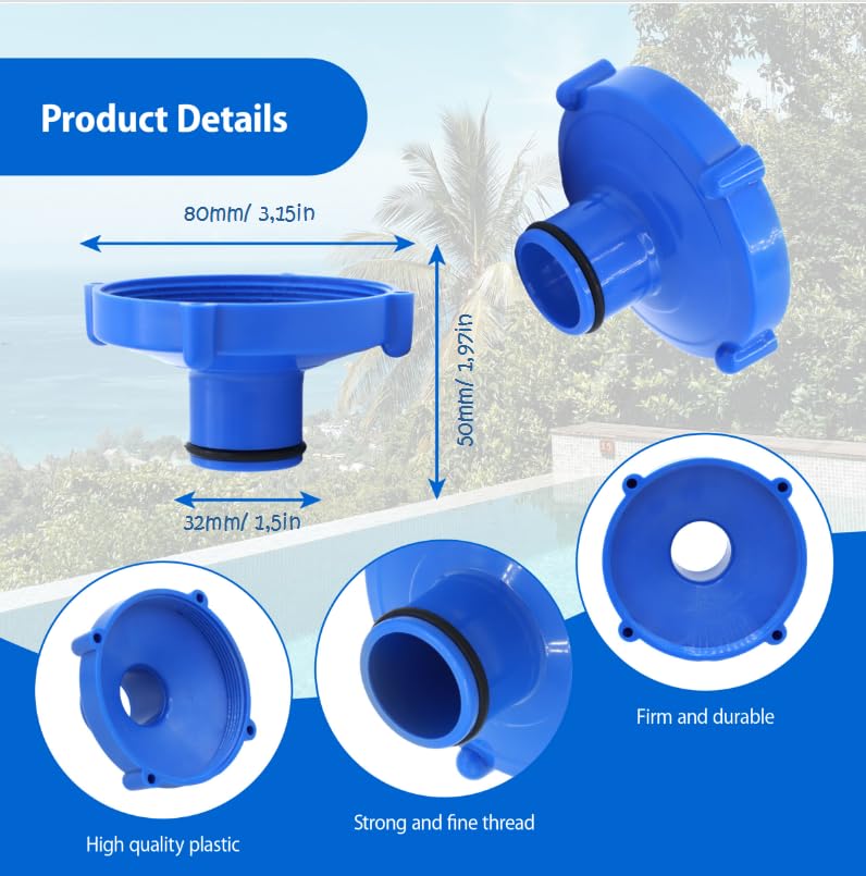 PF DOGGY Blue Pool Vacuum Hose Adapter, 3.15-Inch Threaded to 1.25-Inch Hose, Pool Vacuum Adapter, Compatible with Models 11070, Durable Pool Vacuum Adapter