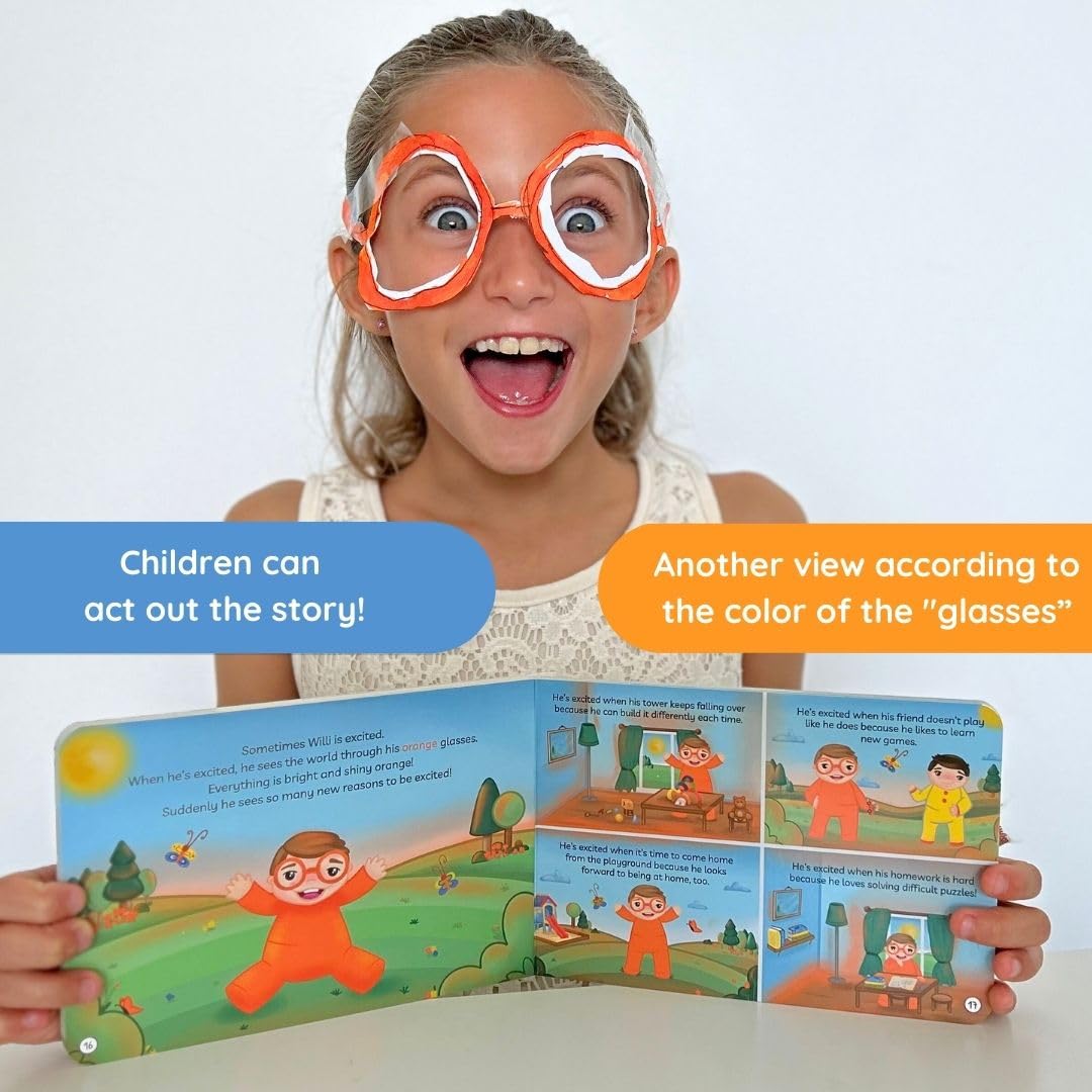 Tęczowa gra drewniana wraz z drewnianymi figurkami i książką do wyczytania Willis magiczne okulary – tęczowa zabawka dla dzieci od 3 lat – drewniana zabawka edukacyjna z tęczą i drewnianymi lalkami