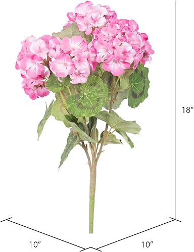 Miniatura 4 de Vickerman Arbusto de geranio rosa artificial para todos los días, 18 pulgadas de largo, decoración floral sintética de alta calidad para bodas o