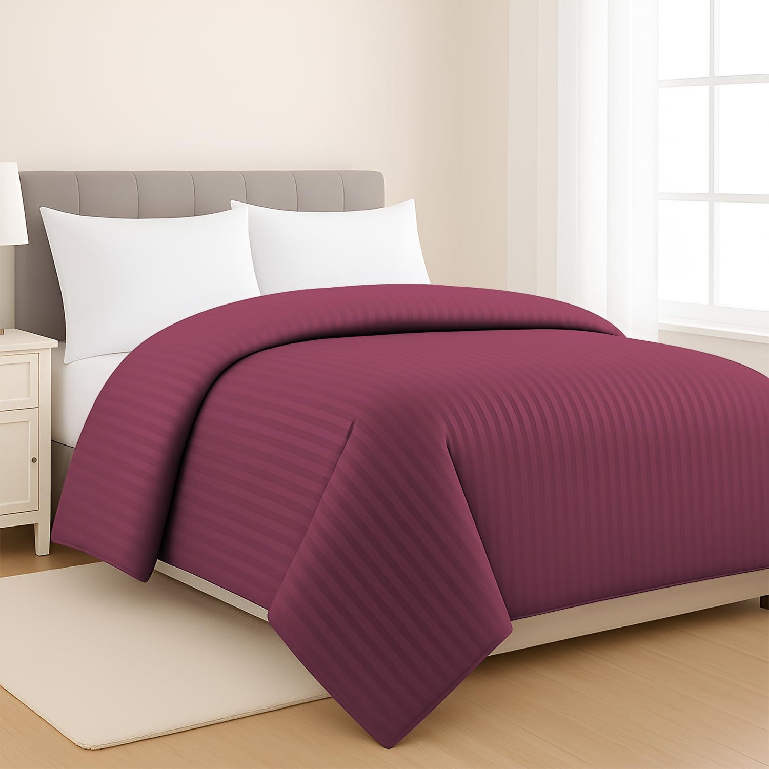 Cloth Fusion Glace Cotton Striped Duvet Cover Double Bed, Soft Comforter Cover Queen Size with Zipper for All-Season Comfort (86 x 90 Inch, Maroon)-image-49
