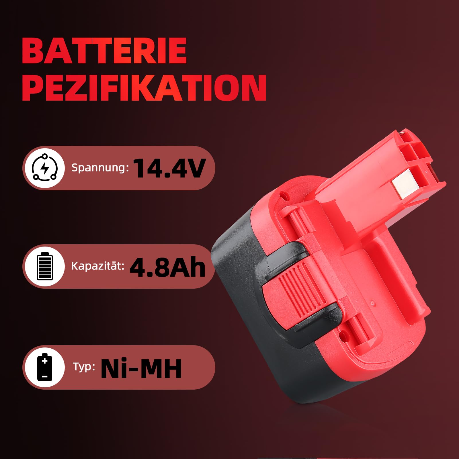 4,8Ah NI-MH Ersatz für Bosch 14,4V Akku Kompatibel mit Bosch — 2 Stück für Akkuschrauber Bohrhammer Stichsäge, ersetzt für BAT040 BAT038 BAT041 BAT140 BAT159 BAT048 BAT100 (kein 18V)