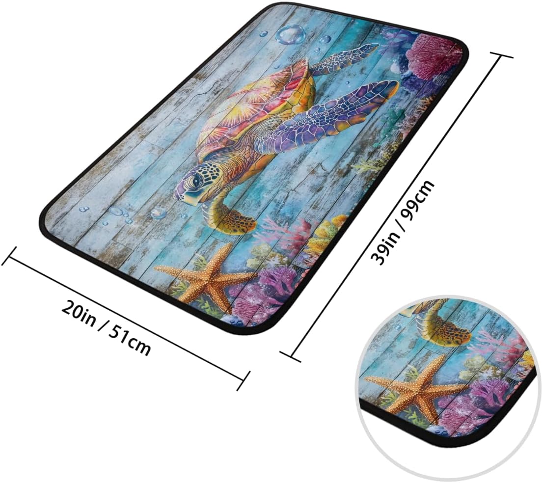 Kitchen Mats Turtles Summer Ocean Wood Kitchen Rugs 39 X 20 Non Slip Welcome Floor Mat Doormat Soft Standing Mats Absorbent Bath Rug Runner Washable Carpet for Sink Area Home Decor（TPR款）,C-01