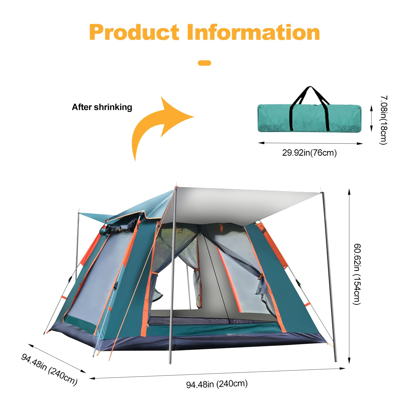 Ergocar - wodoodporny lekki namiot outdoorowy typu Pop Up dla 3-4 osób, ochrona przed słońcem, szybkie rozkładanie namiotu kopułowego, na kemping, wędrówki z plecakiem, wędrówki i inne zajęcia na świeżym powietrzu