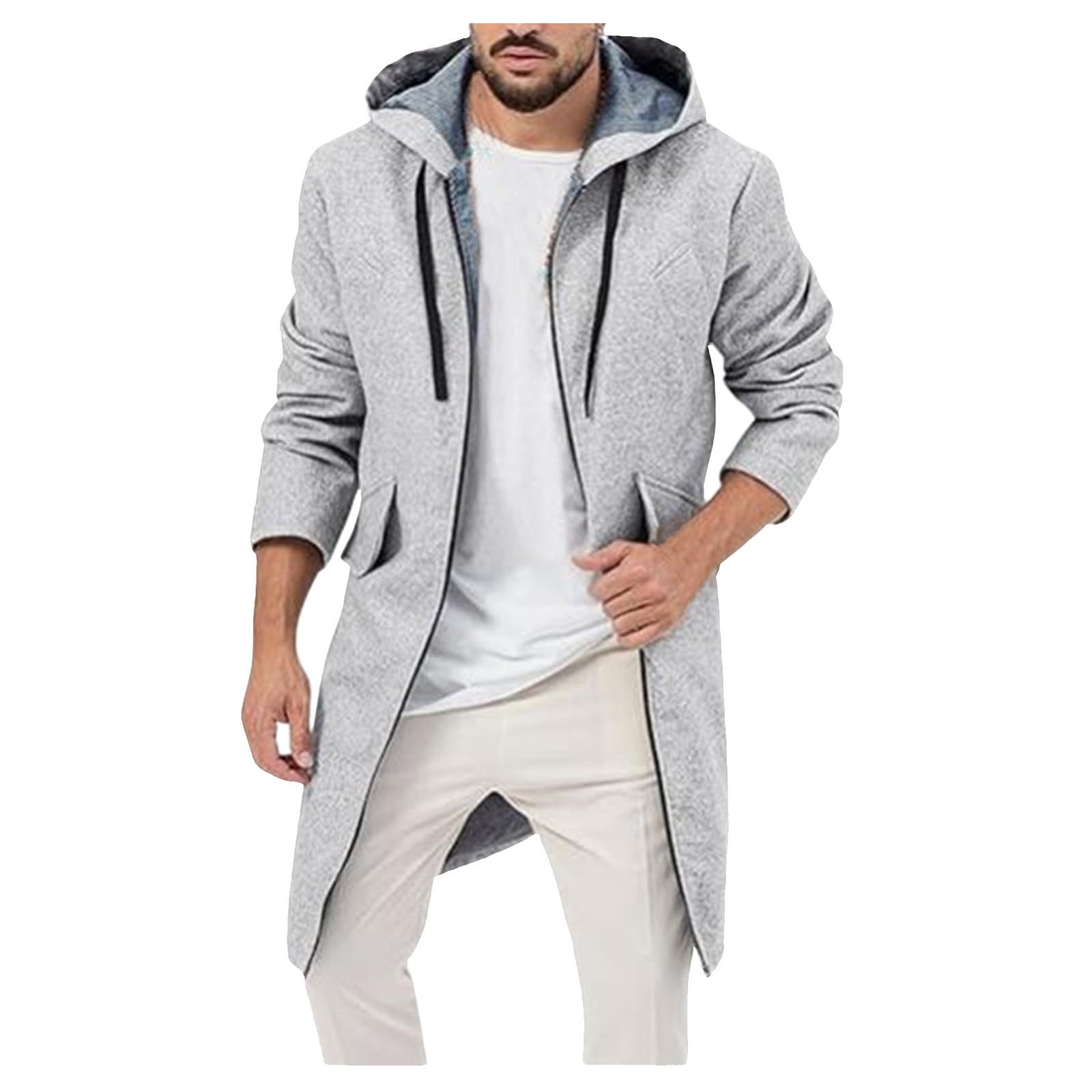 Generisch Wollmantel Herren Slim Fit Parka, Herren Wintermantel im modischen Langschnitt mit weicher Wollqualität praktischer für optimalen Komfort