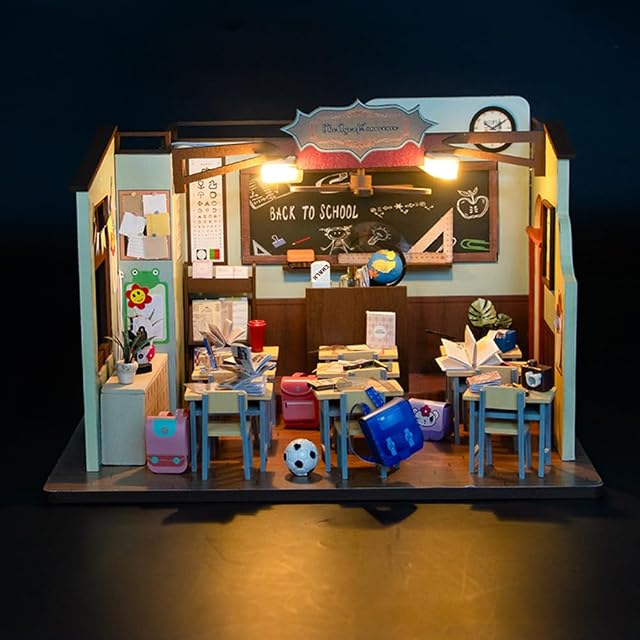Foto 6 de 7 de Kit de casa de muñecas en miniatura DIY para escuela, aula, casa de madera en miniatura, manualidades DIY