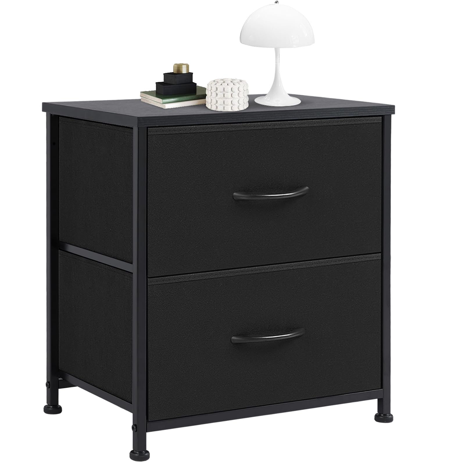 DUMOS Nightstand Small Dresser with 2 Fabric Drawers Side Tables Bedroom End Table Bedside Storage Furniture for 20 inch Tall Night Stand for Entryway, College Dorm, Black, 1 Pack