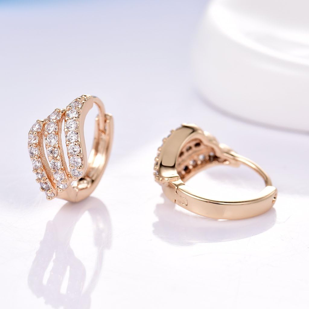 GULICX Eye-catching Gold Tone Three Layer White Rhinestone Hoop Earrings Party - Image 3