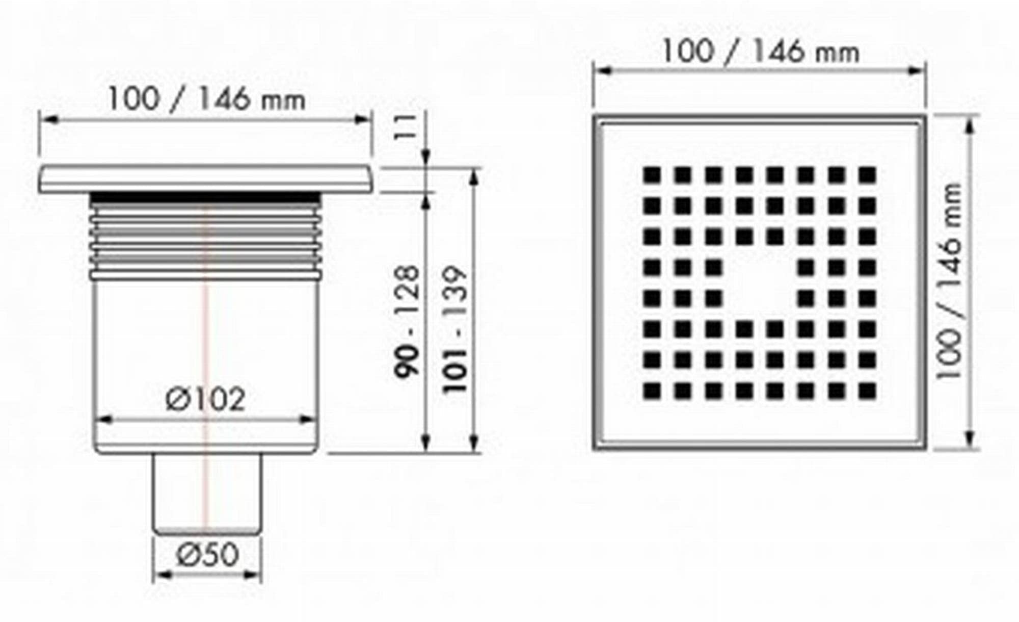 Easy Drain Aqua Quattro Bodenablauf ABS 15x15cm vertikal gebürsteter Edelstahl