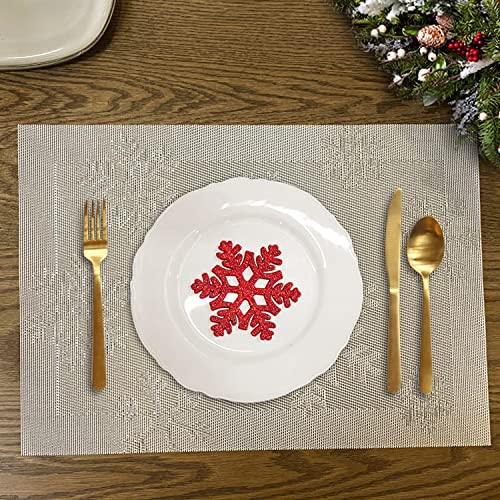 Rimobul Christmas Placemats Set Of 6 Woven Vinyl Non-Slip Placemats Washable Table Mats Anti-Skid Placemats For Kitchen Table (Snow Silver) #TOP1