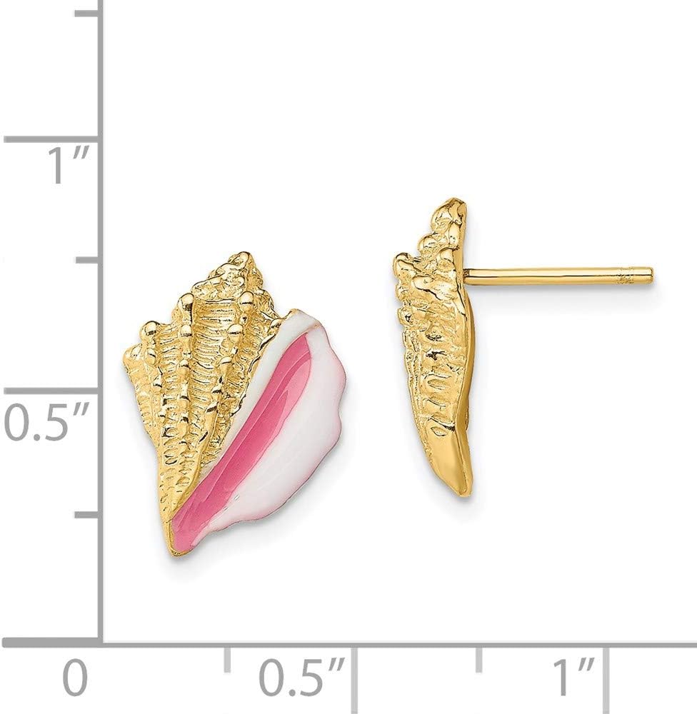 14K Yellow Gold White and Pink Enamel Conch Shell Ball Button Post Stud Earrings