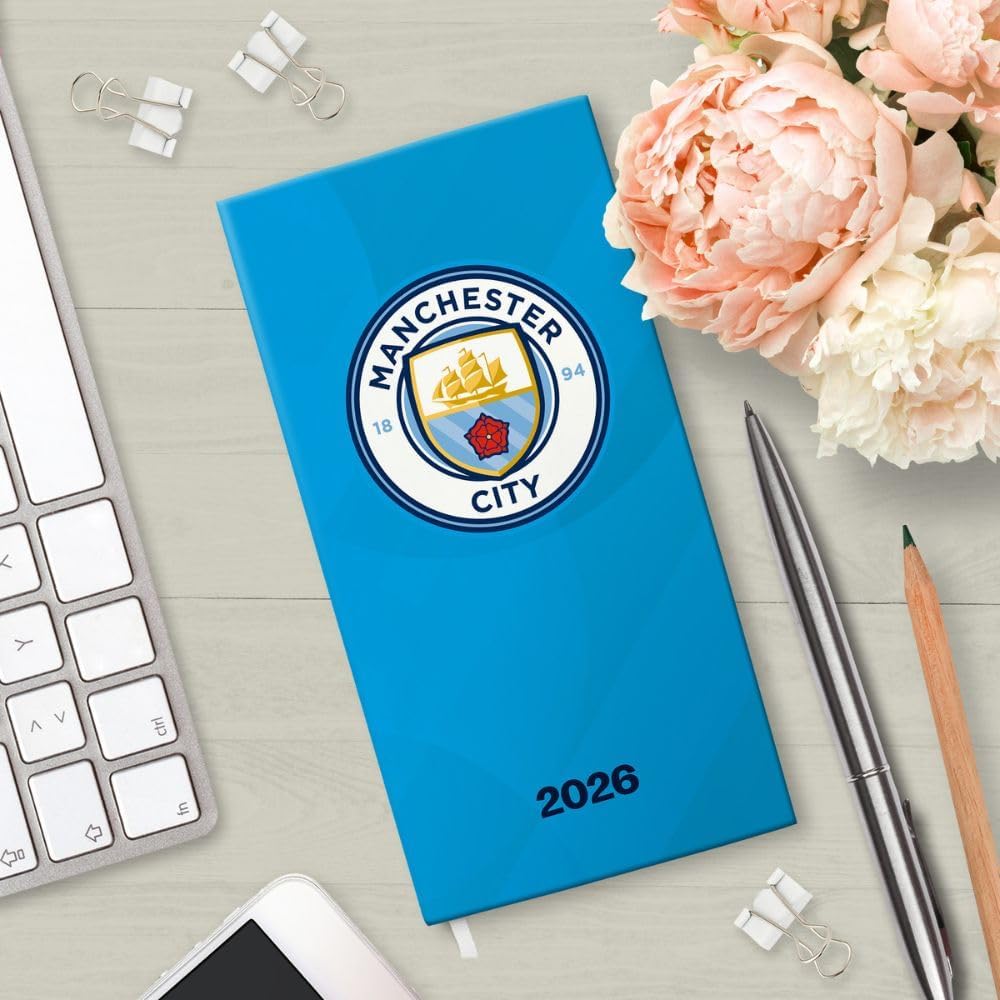 Agenda 2026 de poche fin Manchester City FC - Semainier avec autocollants d'organisation inclus