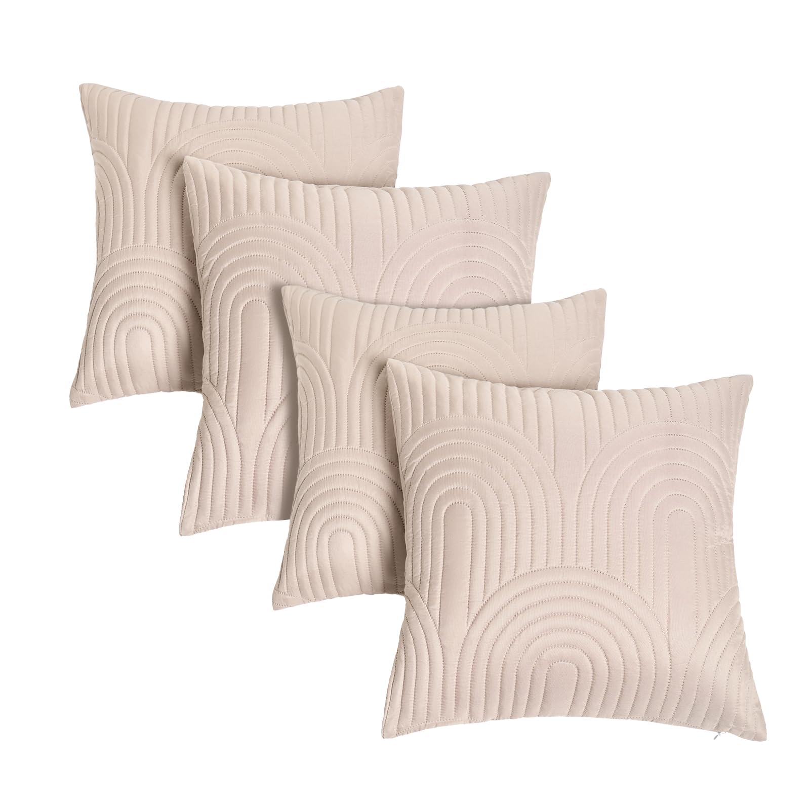 Ohs Women's Natural Cushion Covers 45 X 45 Set Of 4, Super Soft Arches Quilted Decorative Square Throw Pillow Cover With Invisible Cushion Covers Home Decoration For Sofa Bedroom Living Room,