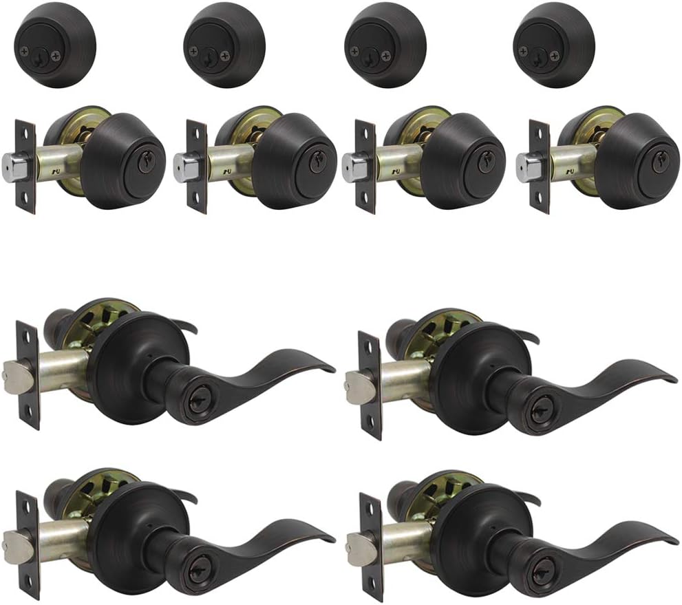 70% Off Everything Probrico Hardware Heritage Front Door Entry Lever Lockset with Double Cylinder Deadbolt Combination Set Keyed Alike with Oil Rubbed Bronze 4 Pcak