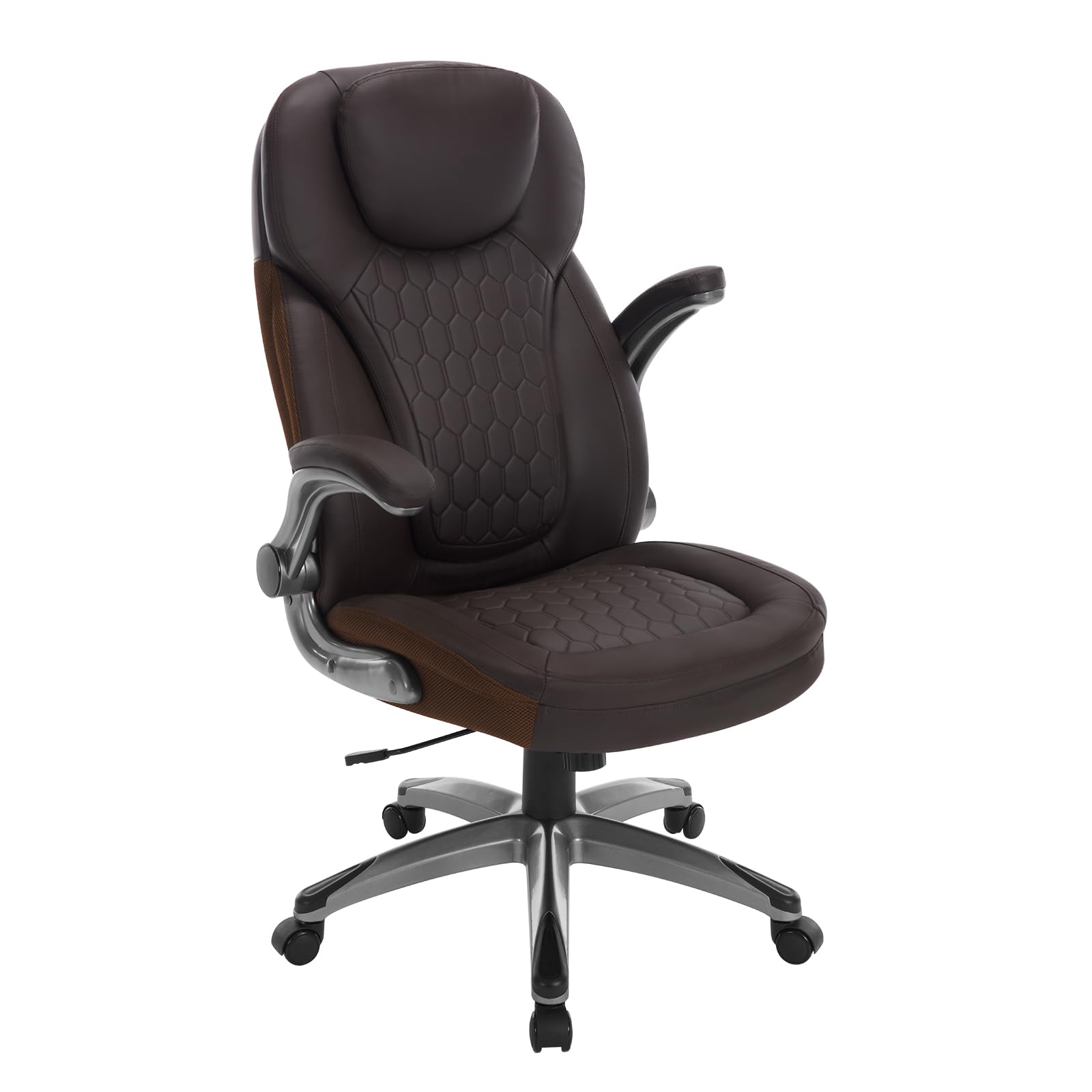 WOLTU Sedia Ergonomica da Ufficio, Poltrona Direzionale, PU, Marrone | con Supporto Lombare, con Funzione Basculante e Braccioli Regolabili, Altezza Regolabile