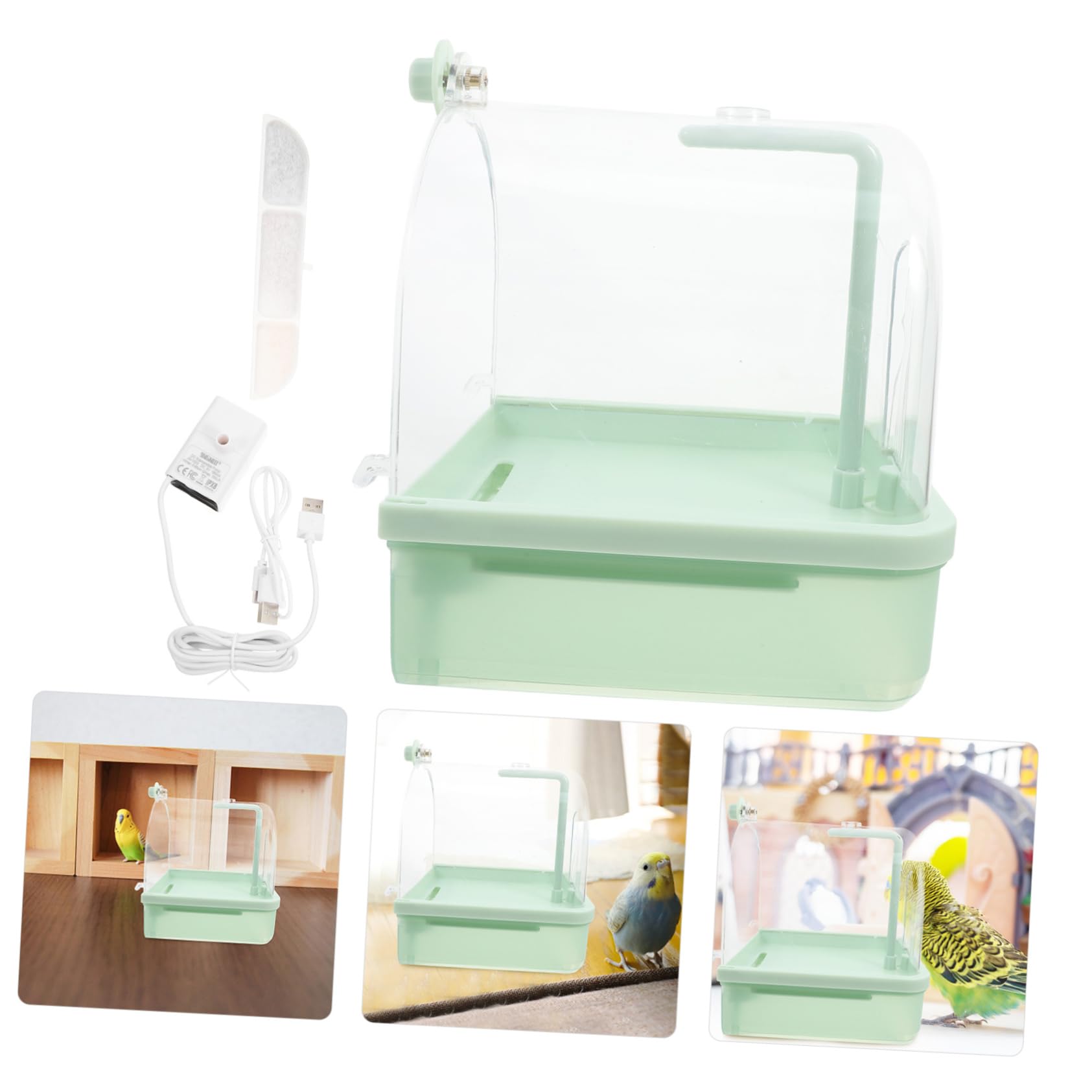 BESPORTBLE Baño Colgante para Pájaros Automático con Grifo Giratorio 180° | Bandeja Externa Abs Verde Claro, para Rutina Interior y Aves, Compatible con Entrenamiento en Jaula