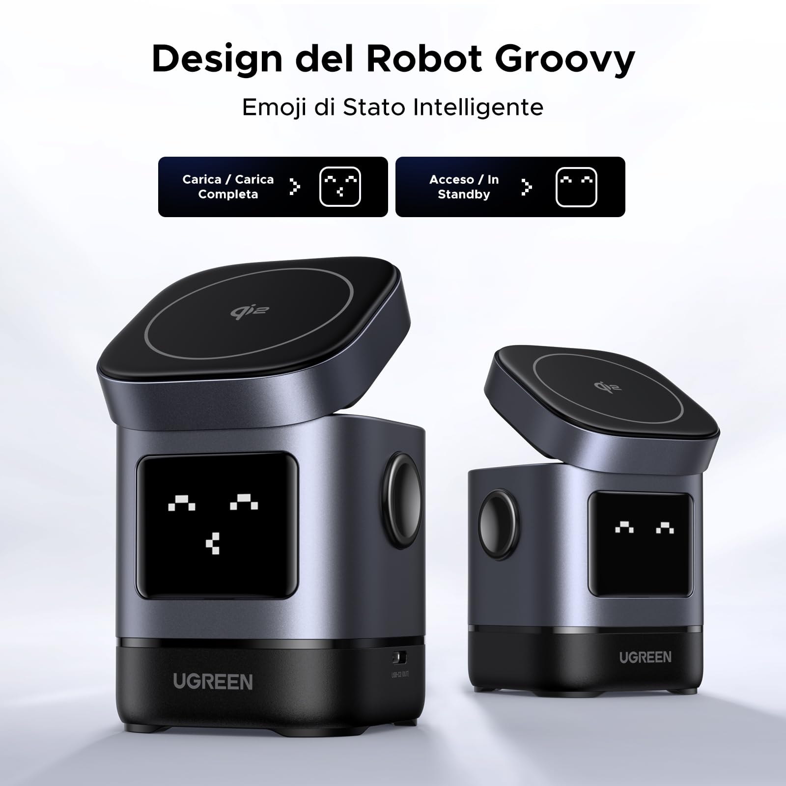 UGREEN UNO Caricatore Magnetico Qi2 15W, Stazione di Ricarica Wireless 2 in 1 per Cuffie Compatibile con iPhone 16/15/14/13/12 Serie, AirPods Pro 2/3