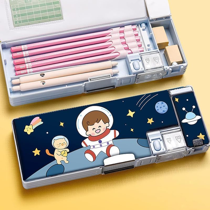 Image of Multifunctional Pencil Box for Kids, Space Compass Box, Kids Pencil Box for Girls, Magnetic Pencil Box for Girls, Girls Pencil Pouch, Pop up Pencil Box, Gifts for Boys & Girls