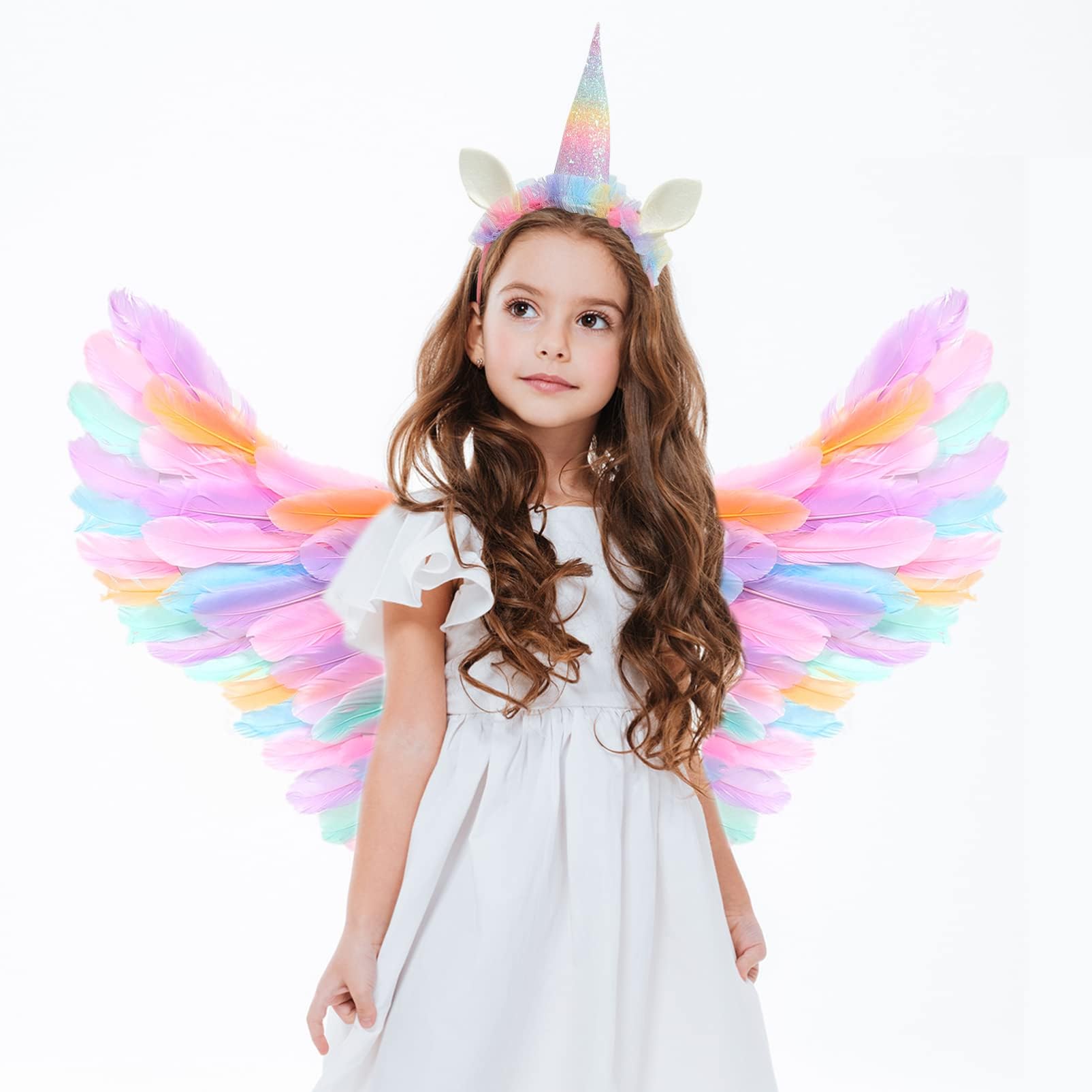 Excefore Angel Wings, 80 * 40cm Angel Wings Kids Color Angel Wings and Unicorn Head for Women Kids Girls Angel Wings Costume for Cosplay Birthday Themed Party