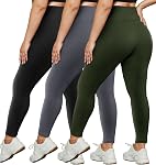 HLTPRO 3 Pack Leggings for Women - High Waisted Tummy Control Plus Size Soft Pants for Workout Running Yoga