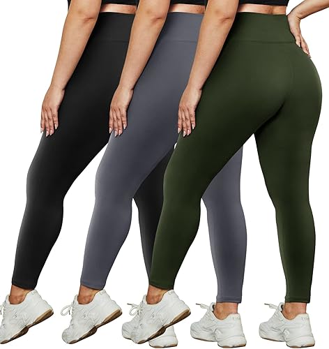 HLTPRO Paquete de 3 leggings de talla grande para mujer XL - 4X pantalones de yoga elásticos y suaves para entrenamiento y correr