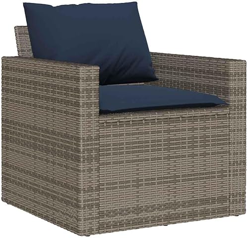 Miniatura 4 de Juego de muebles modulares de patio de 4 piezas, ratán sintético gris de 26.8 pulgadas, sofá de conversación al aire libre con cojines azul marino,