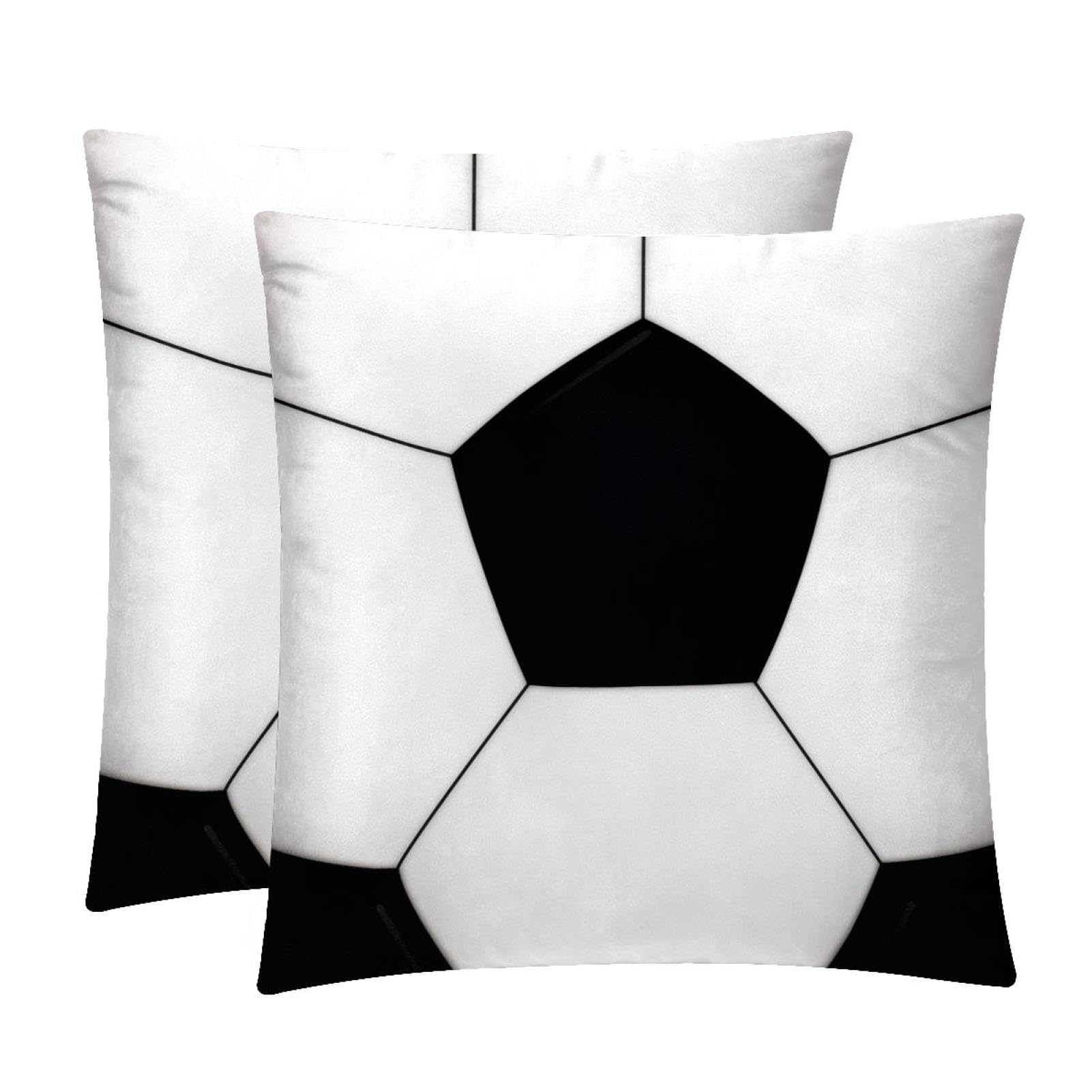 TDGKPZ Black White Soccer Throw Pillow Covers 2 Pack Pillowcases Soft Cozy Pillow Cases For Couch Bed Sofa 40x40cm