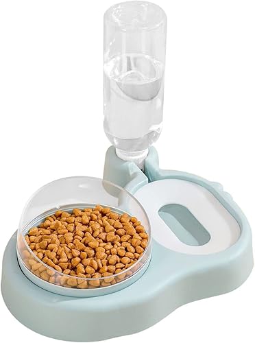 JAY D.L Tazones elevados para gatos, 15 inclinados para gatos y perros con gravedad para alimentos y agua, juego de cuencos elevados con botella