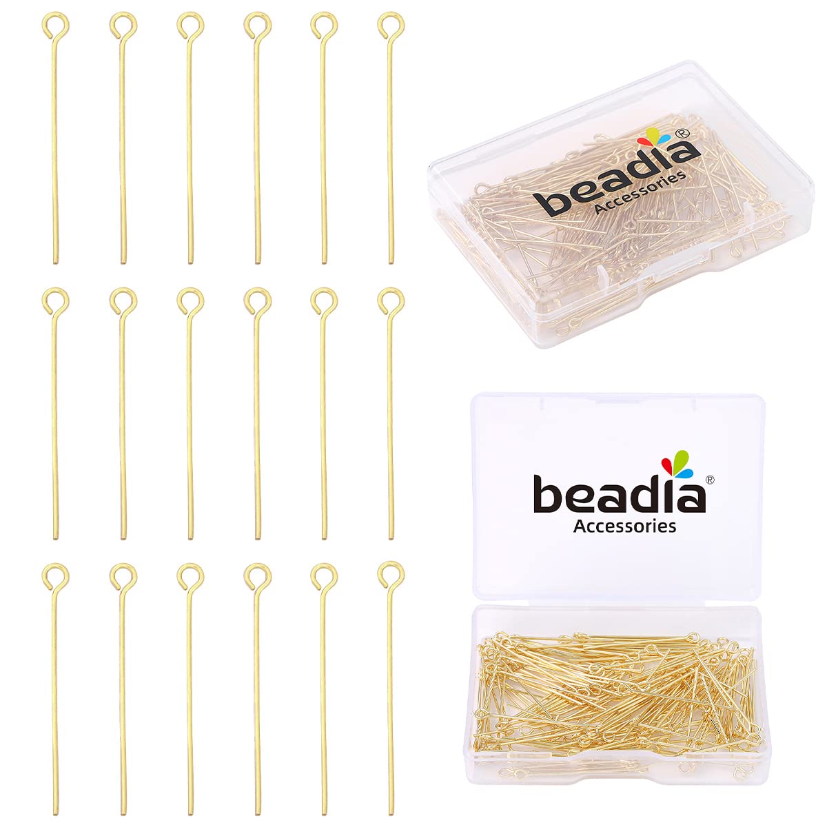 Épingles à œillet ouvert pour fabrication de bijoux plaqué or 14 carats