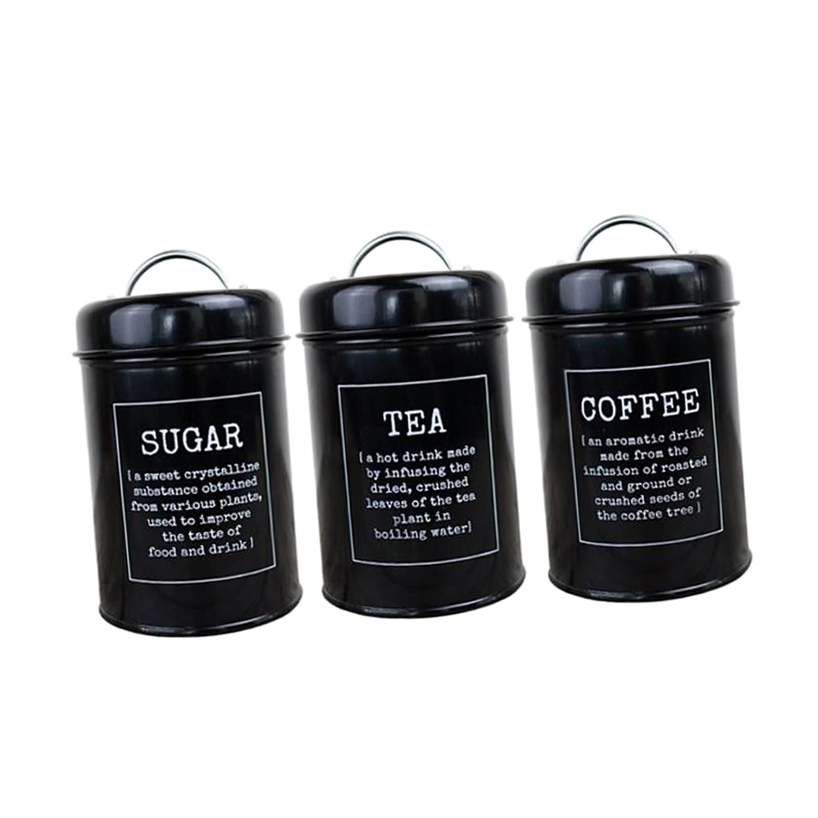 QINGGANGLING999 Kaffeedosen Set von 3 Tee Kaffee Zucker Metallkleid Küche Aufbewahrungsbox Food Canist Behälter Küchenbehälter mit Deckeln Kaffeedose Luftdicht (Color : Black)
