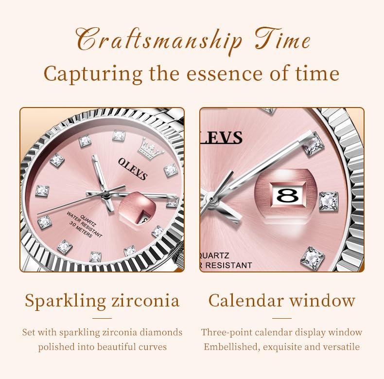 Image of OLEVS Gold Watches for Women Original Luxury Small Square Diamond Wrist Watch Analog Quartz Stainless Steel Waterproof Stylish Ladies Watch Date