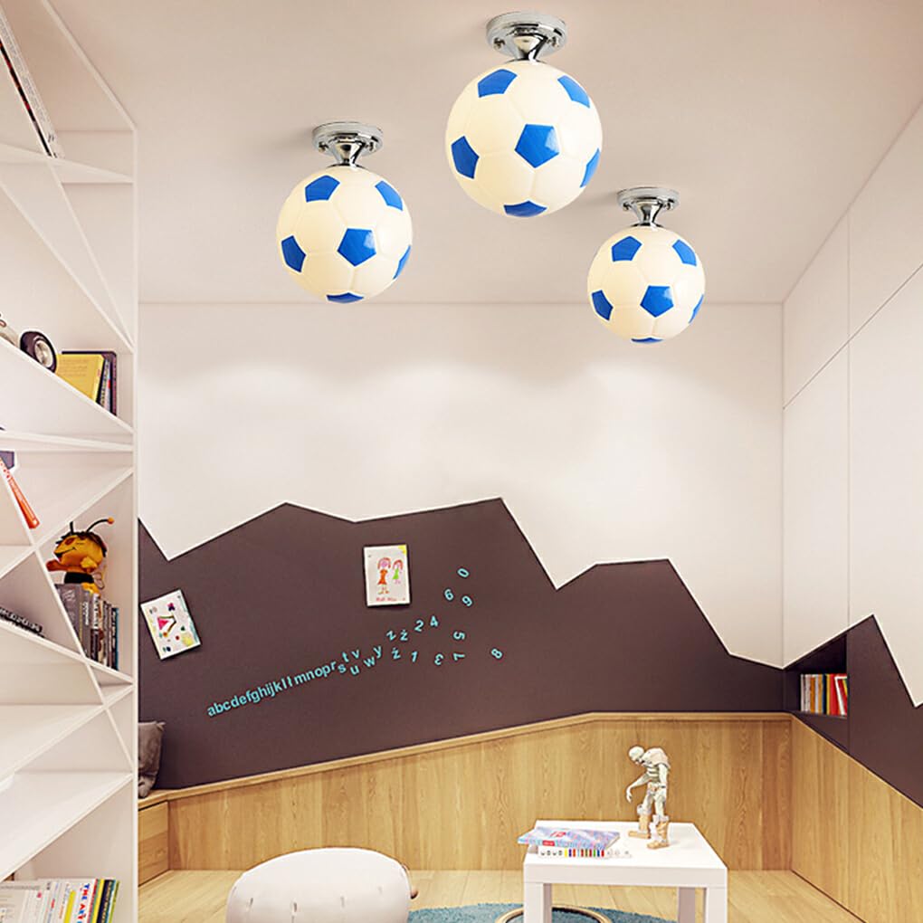 Ailan Balón de fútbol, luces LED de techo de cristal Premium para decoración creativa de dormitorio de niños, lámpara de techo para Bar y Club de fútbol, Azul