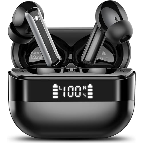 Wireless Earbuds, Bluetooth 5.4 Headphones with HiFi Stereo, in Ear Earphones with 4 ENC Mics, 48H Bluetooth Earbuds with LED Display Charging Case, IP7 Waterproof Ear Buds for Android iOS Black