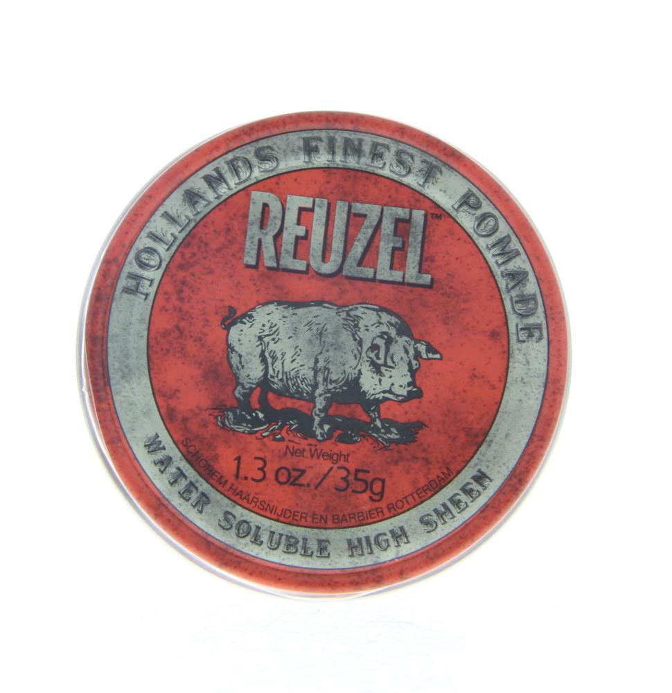 Reuzel Red Water Soluble High Sheen Pomade - No Dry Formula - Keeps High Shine and Strong Hold All Day without Flaking - Easy Rinse Out - Subtle Vanilla Cola Fragrance - Vegan Formula - 35 g