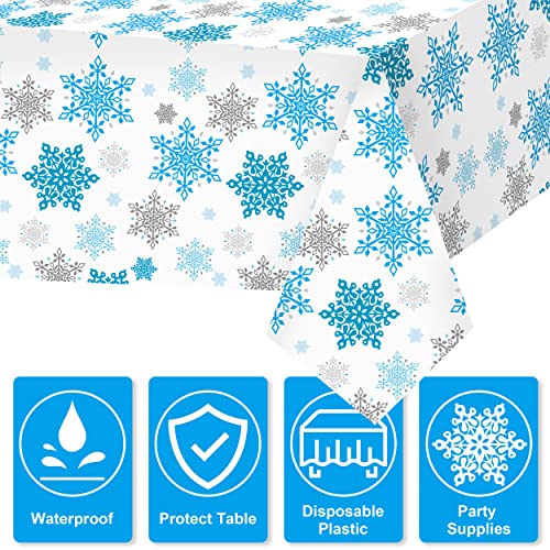 3Pcs Christmas Snowflake Tablecloth Table Cover Snowflakes Winter Plastic Tablecloth Winter Wonderland Decorations Scandinavian Snowflakes Table Cover For Christmas, Frozen Theme Party Supplies #TOP2
