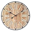 MODE HOME 24 Inch Oversized Famhouse Wall Clock, Rustic Antique Wood with Metal Circle and Large Engraved Numerals, Silent Battery Operated for Office Kitchen Bedroom Living Room, Nature MODE HOME 24 Inch Oversized Famhouse Wall Clock, Rustic Antique Wood with Metal Circle and Large Engraved Numerals, Silent Battery Operated for Office Kitchen Bedroom Living Room, Nature
